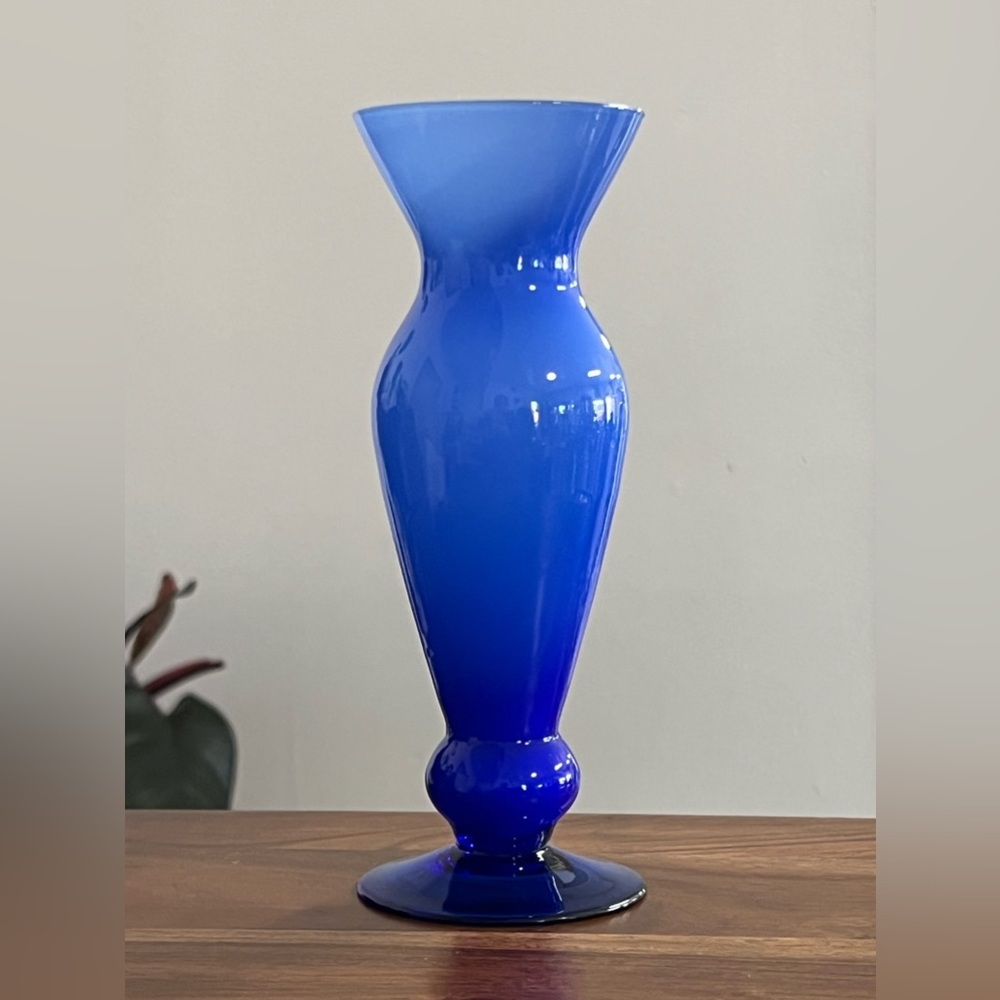 Cobalt Blue White Cased Art Glass Vase